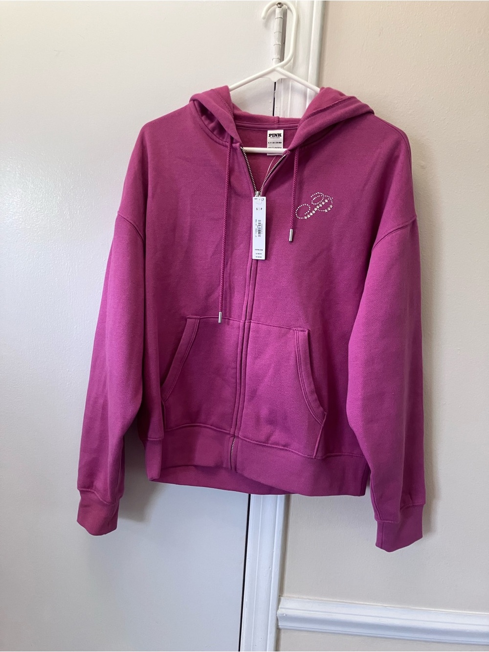 PINK Victoria's Secret Hot Pink Zip-Up Hoodie with Rhinestone P
